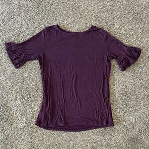 LOFT Plum Ruffle Sleeve Tee